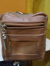 Side view of Brown Leather Toiletry Bag